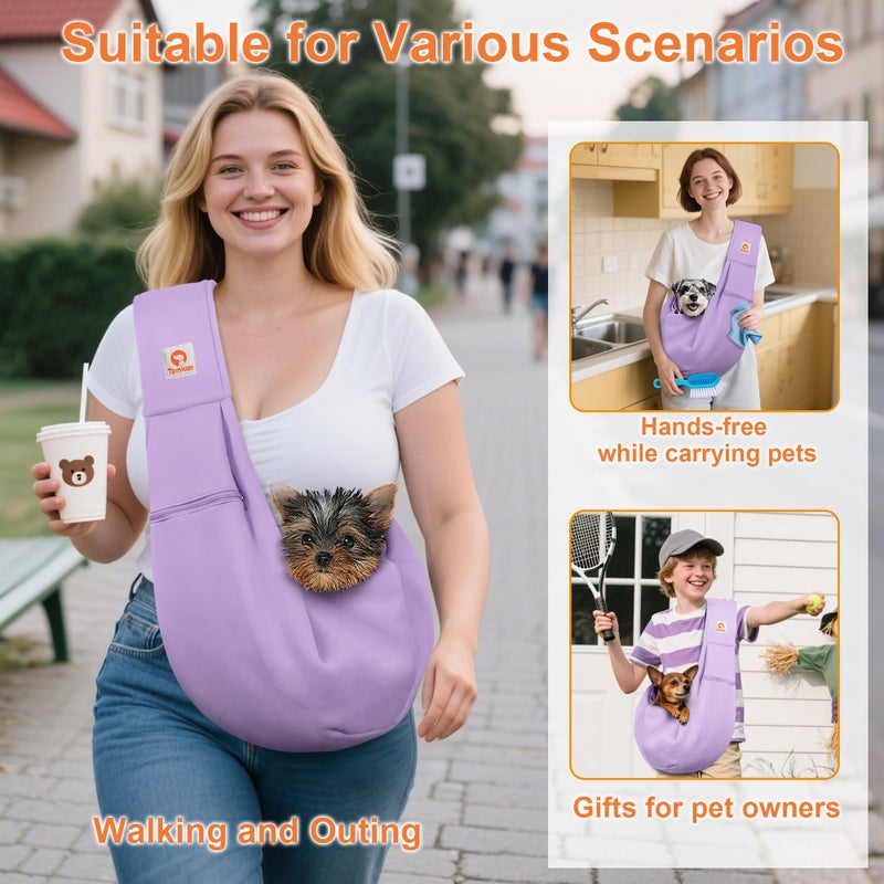 Tomkas Small Dog Sling Carrier - Zipper Pocket & Adjustable Strap - for 3-10 lbs Pets(Light Purple) - Image 2